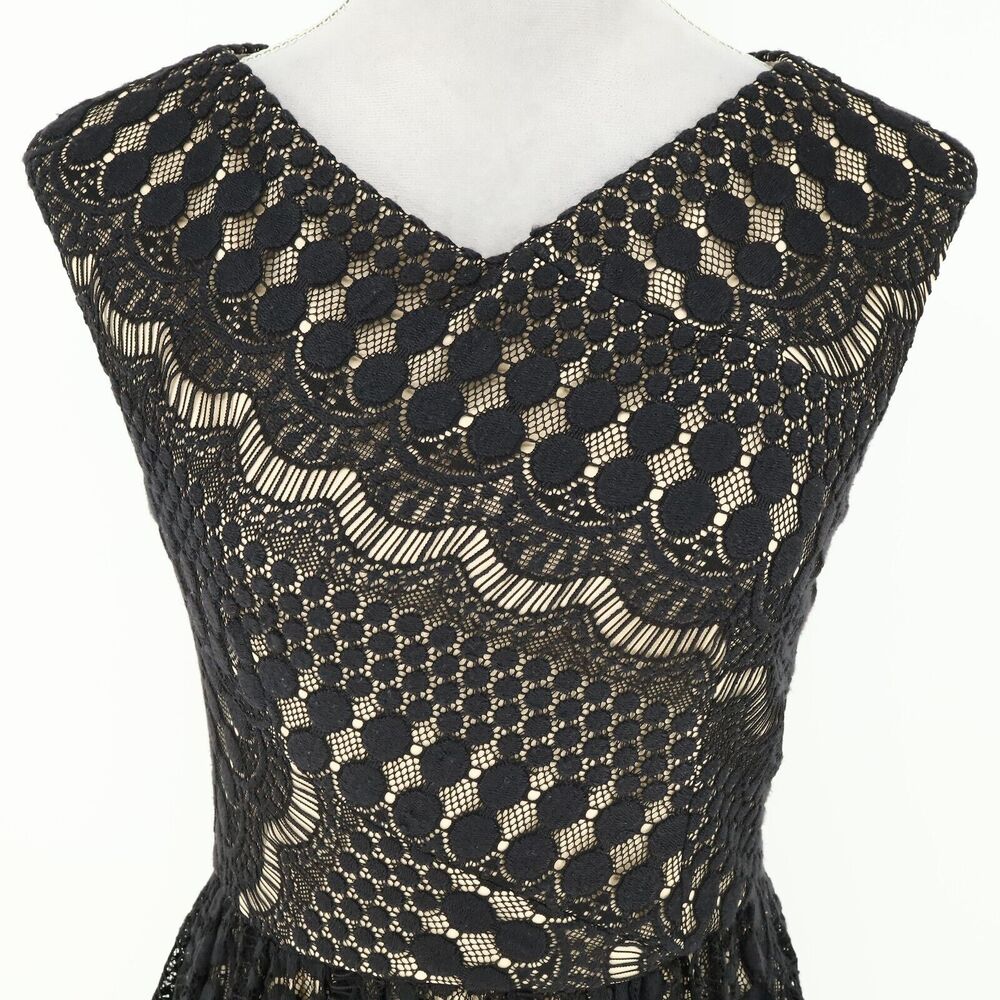 Betsey Johnson Dress Womens 4 Black Lace Beige Lined Side Zip Fit n Flare Party - Picture 7 of 12